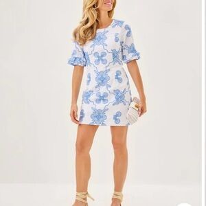 Lilly Pulitzer Fiesta Dress in Sunwashed Blue Al Fresco Embroidery EUC